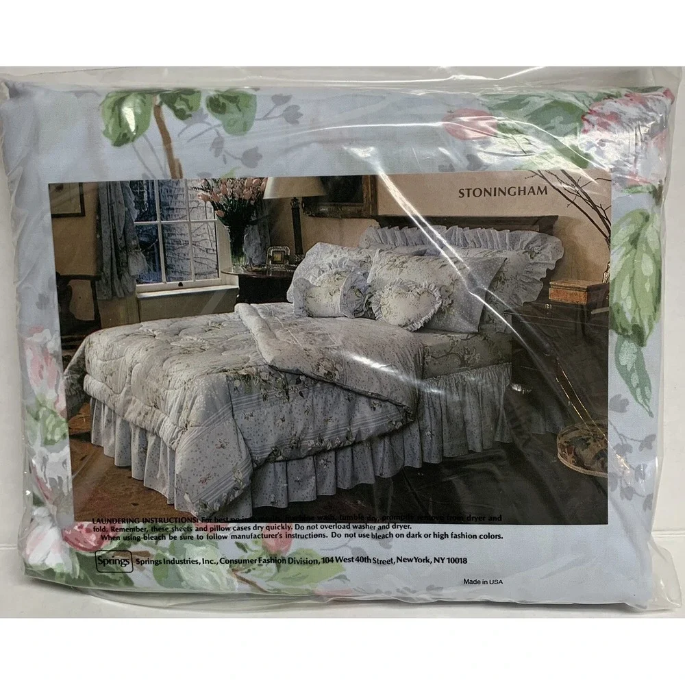 Vtg Springmaid No Iron Percale Double Fitted Sheet Pretty Foral Made USA NOS NEW